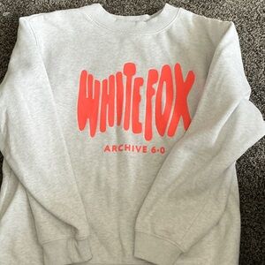 White Fox Gray Crewneck with orange puffy lettering